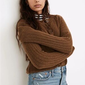 Madewell Bowden Henley Sweater in Coziest Yarn -
Heather Mulch